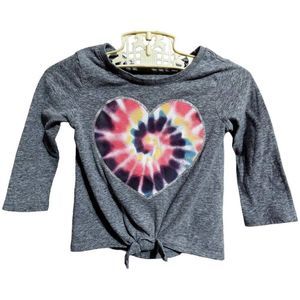 Garanimals Girls Tie Dye Heart Long Sleeve Tee Shirt, 12m, Heather Gray